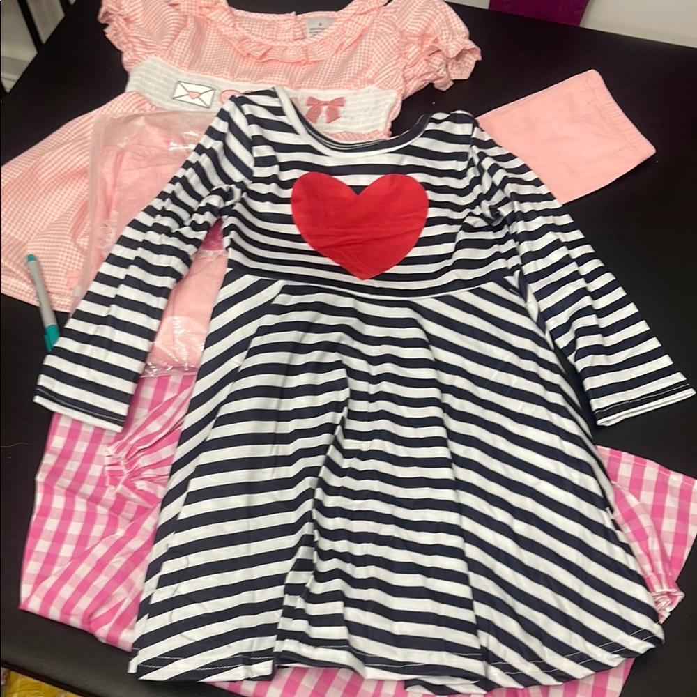 Girls' Striped Dress with Heart and Pink Dress brand new